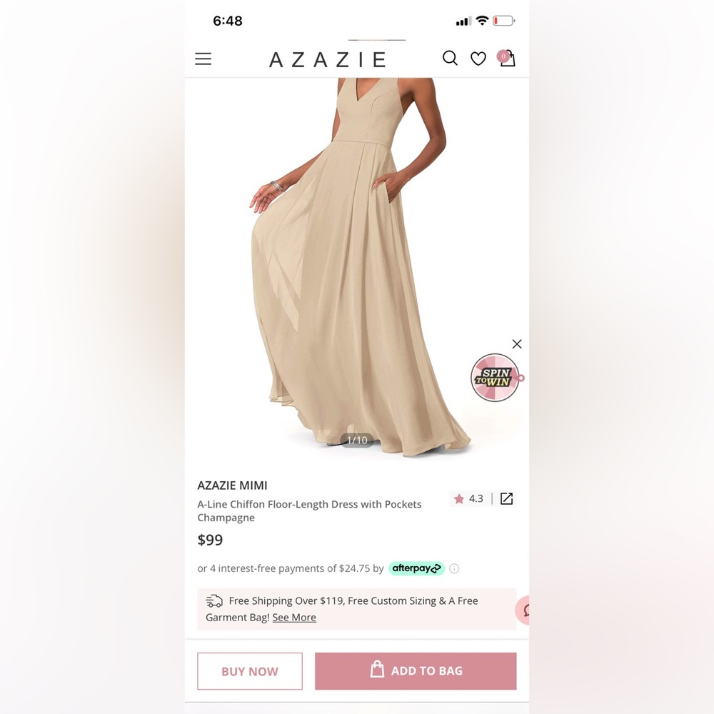 AZAZIE MIMI
A-Line Chiffon Floor-Length Dress with Pockets Champagne size A-10